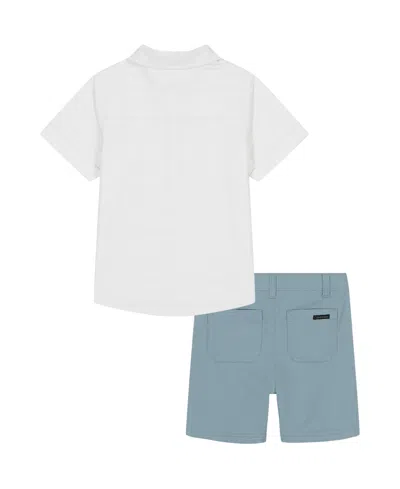 Calvin Klein Toddler And Little Boys 2-piece Textured Dobby Button Front Shirt And Twill Shorts Set In Bright White,arona
