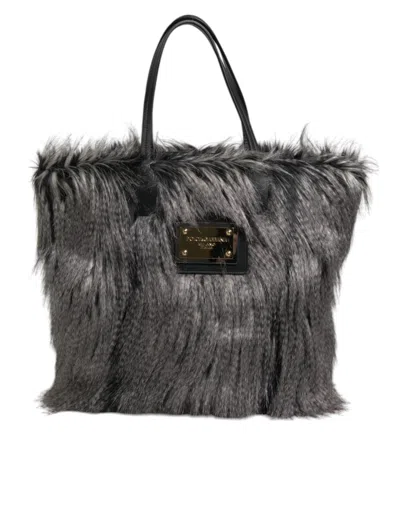 Pre-owned Dolce & Gabbana Black Oversize Faux Fur Shopping Tote Women's Bag ()