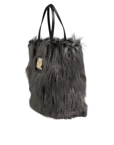 Pre-owned Dolce & Gabbana Black Oversize Faux Fur Shopping Tote Women's Bag ()