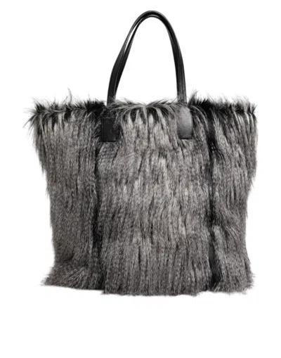 Pre-owned Dolce & Gabbana Black Oversize Faux Fur Shopping Tote Women's Bag ()