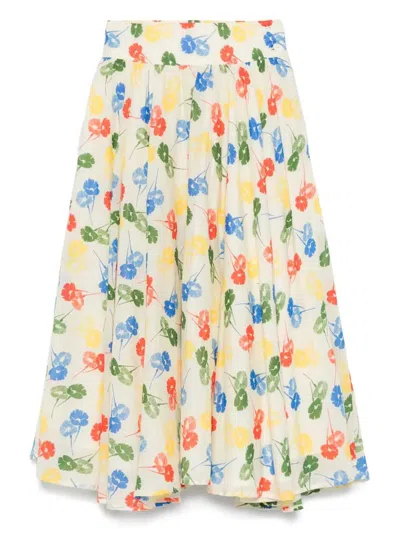 Bode Flower Stamp Skirt In White Multi