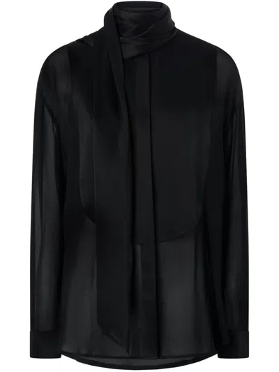 Pinko Flowing Black Viscose Shirt With Classic Collar In Black