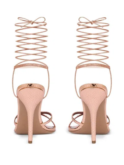 Paris Texas Lace-up Sandals In Rose Gold Metallic Python-print Leather In Multicolor