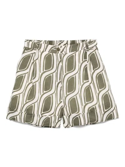 Liu •jo Liu Jo Green Pattern Ramie Shorts In Multicolour
