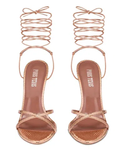 Paris Texas Lace-up Sandals In Rose Gold Metallic Python-print Leather In Multicolor