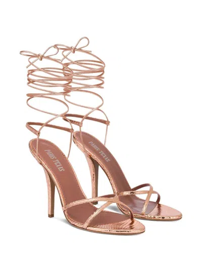 Paris Texas Lace-up Sandals In Rose Gold Metallic Python-print Leather In Multicolor
