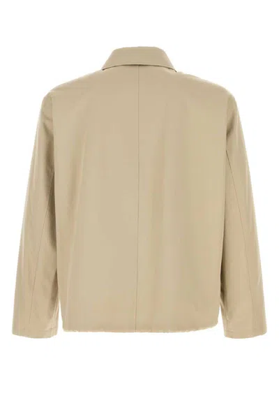 Burberry Gabardine Jacket With Collared Neck And Side Pockets In Fossil