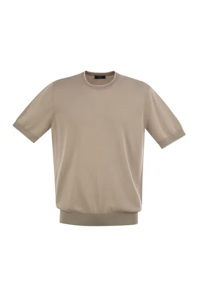Peserico T-shirt In Pure Cotton Yarn In Beige