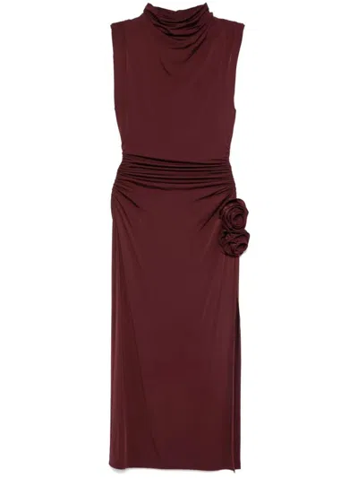 Magda Butrym Burgundy Draped High Neck Midi Dress In Red