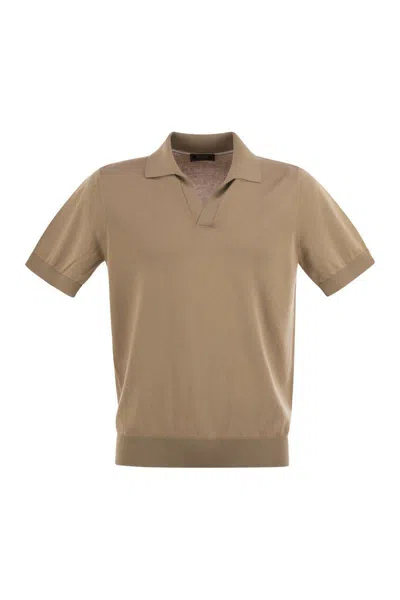 Peserico Polo Shirt In Pure Cotton Yarn In Beige