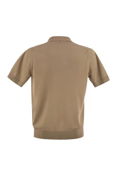 Peserico Polo Shirt In Pure Cotton Yarn In Beige