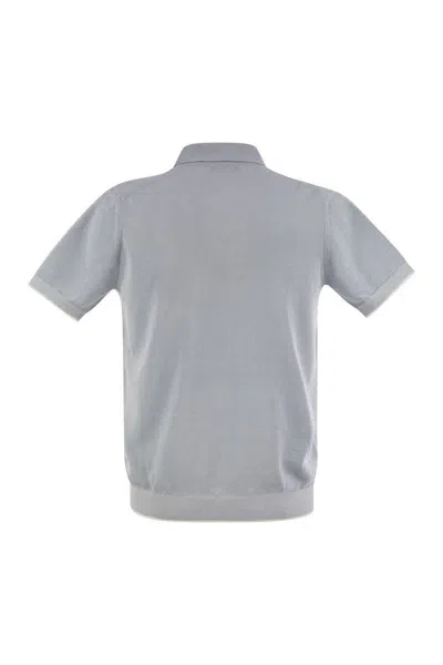 Peserico Polo Shirt In Linen And Cotton Yarn In Blue