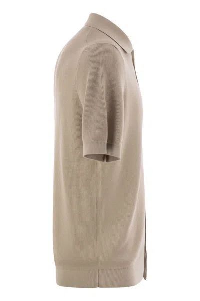 Peserico Polo Cardigan In Pure Cotton Yarn In Beige