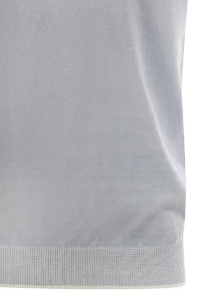 Peserico Polo Shirt In Linen And Cotton Yarn In Blue