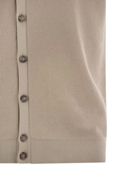 Peserico Polo Cardigan In Pure Cotton Yarn In Beige