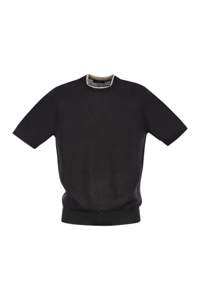 Peserico T-shirt In Linen And Cotton Yarn In Night Blue