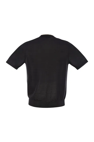 Peserico T-shirt In Linen And Cotton Yarn In Night Blue