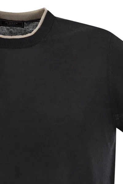 Peserico T-shirt In Linen And Cotton Yarn In Night Blue