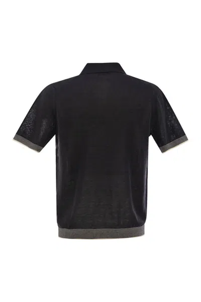 Peserico Polo Shirt In Linen And Cotton Yarn In Night Blue