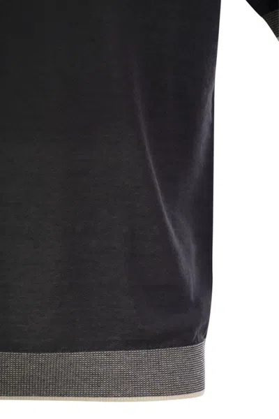 Peserico Polo Shirt In Linen And Cotton Yarn In Night Blue