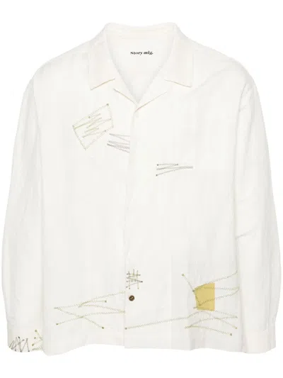 Story Mfg. Greetings Embroidered Shirts In Ecru Zigzag
