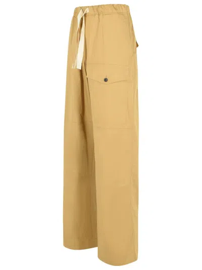 Dries Van Noten Cotton Trousers With Elastic Waistband And Pockets In Beige