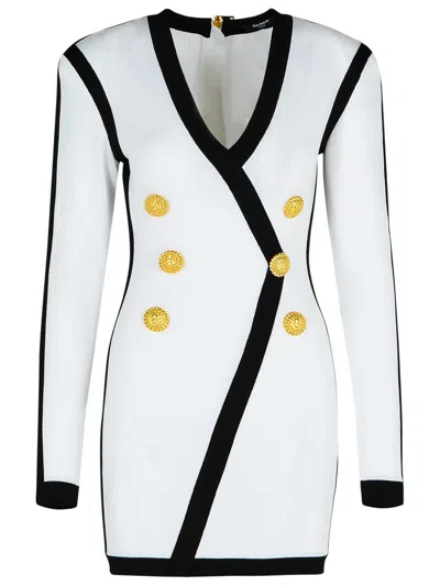 Balmain Viscose Blend Dress Contrast Trim In White