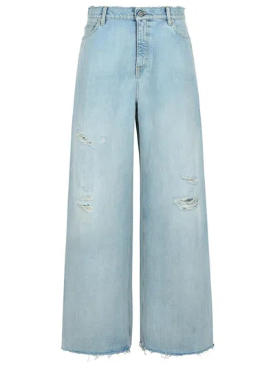 Golden Goose Wide Leg Boyfriend Jeans With Distressed Details In Blue