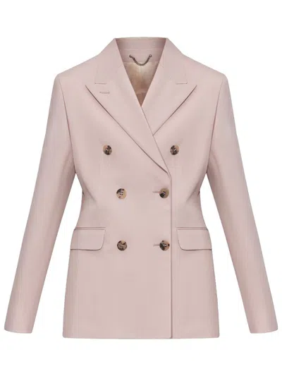 Golden Goose Pink Double-breasted Jacket With Peak Revers And Logo Plaque Detail In Beige