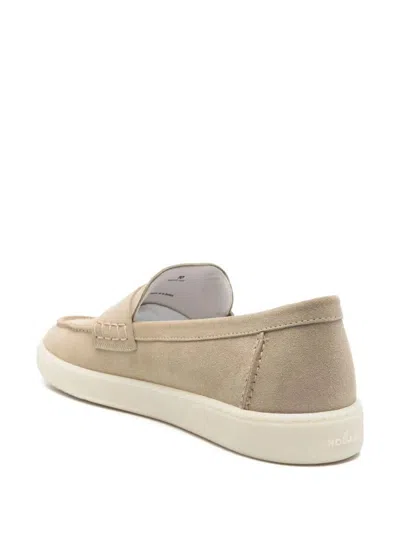 Hogan Suede Loafers Rubber Sole In Beige
