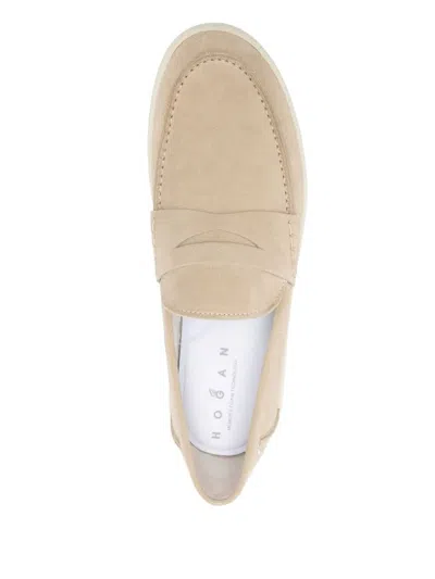 Hogan Suede Loafers Rubber Sole In Beige