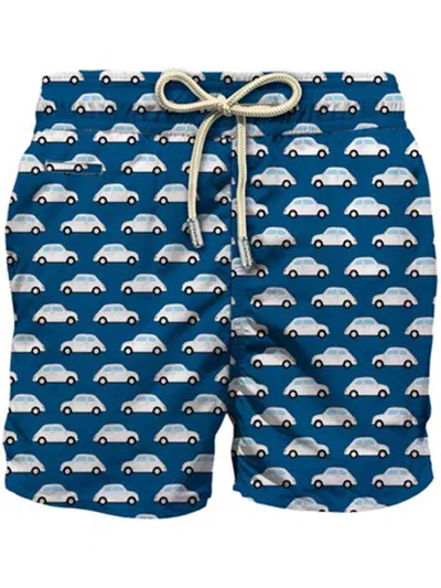 Mc2 Saint Barth Printed Mid-length Swim Shorts With Elastic Waistband And Side Pockets In Multicolour