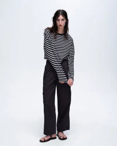 Atm Anthony Thomas Melillo Stripe Classic Jersey Long Sleeve Crew Neck Boxy Tee In Black-white