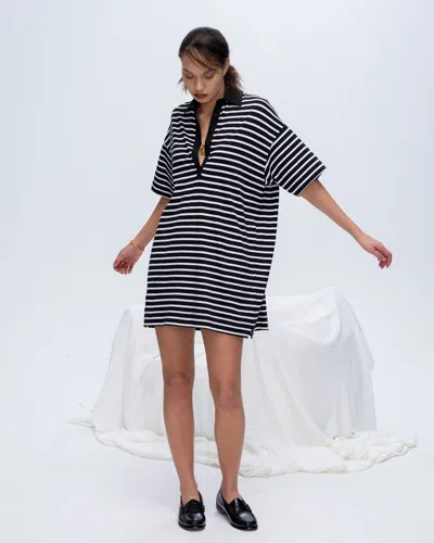 Atm Anthony Thomas Melillo Stripe Classic Jersey Short Sleeve Polo Dress In Black-white