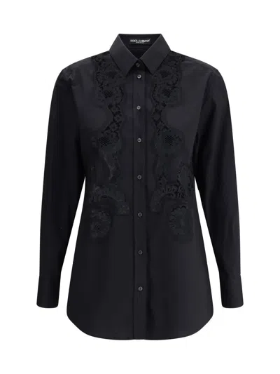 Dolce & Gabbana Women Lace Inserts Shirt In Black