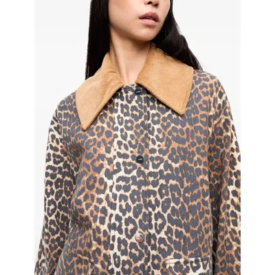 Ganni Long Sleeve Animal Print Jacket With Wide Collar