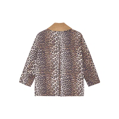 Ganni Long Sleeve Animal Print Jacket With Wide Collar