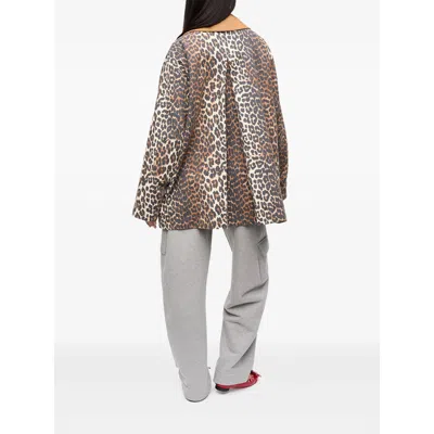 Ganni Long Sleeve Animal Print Jacket With Wide Collar