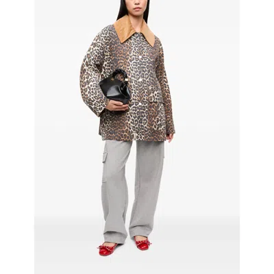 Ganni Long Sleeve Animal Print Jacket With Wide Collar