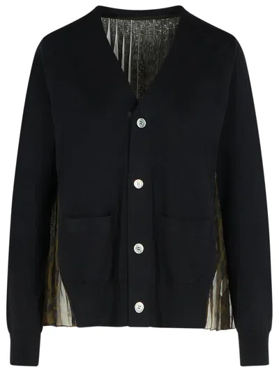 Sacai Leopard Printed Knit Cardigan In Brown
