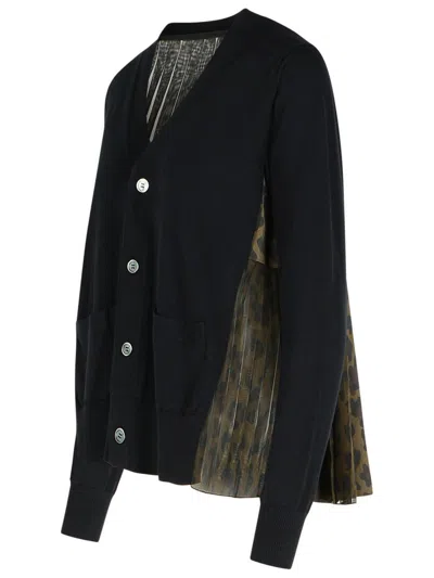 Sacai Leopard Printed Knit Cardigan In Brown