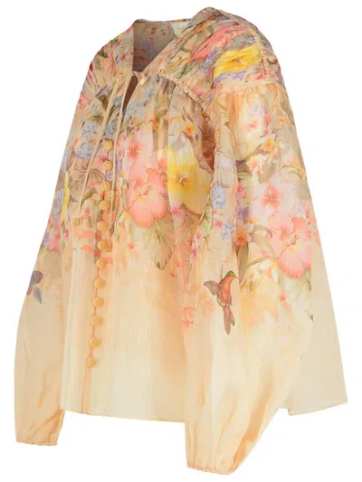 Shop Zimmermann 'illuminate' Ivory Linen Blend Blouse In Beige