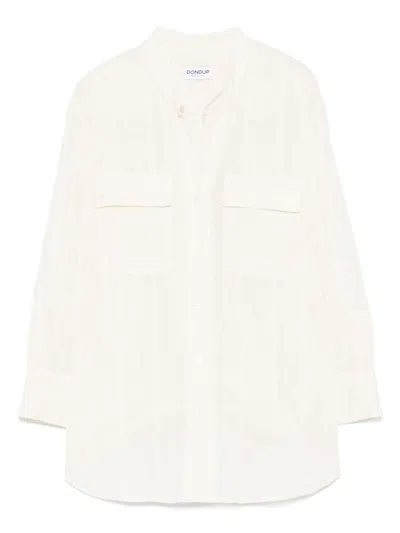 Dondup Relaxed Fit White Button-down Shirt With Chest Pockets In Beige