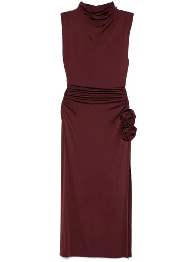 Magda Butrym Burgundy Draped High Neck Midi Dress In Red