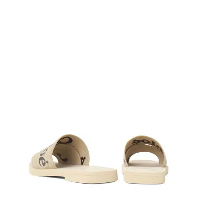 Chloé Woody Slides With Wide Soft Strap In Multi Beige