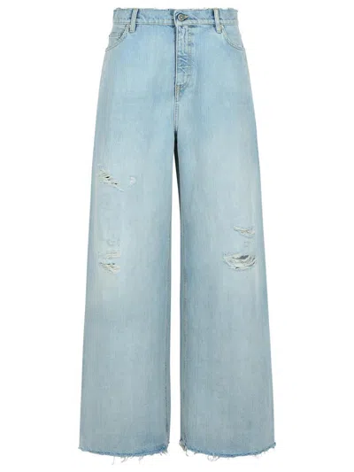 Golden Goose Wide Leg Boyfriend Jeans With Distressed Details In Blue