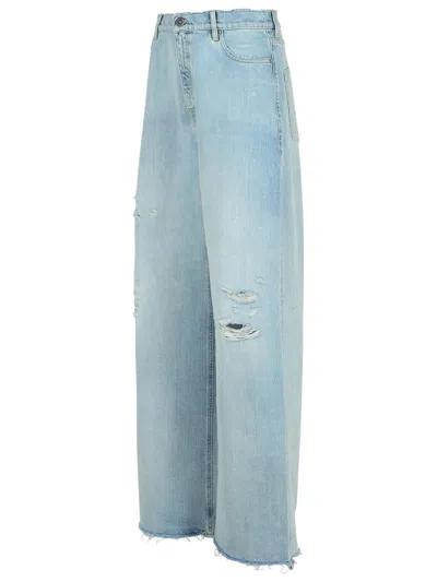Golden Goose Wide Leg Boyfriend Jeans With Distressed Details In Blue