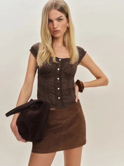 Reformation X Devon Lee Carlson Layla Low Rise Suede Miniskirt In Chocolate Cake