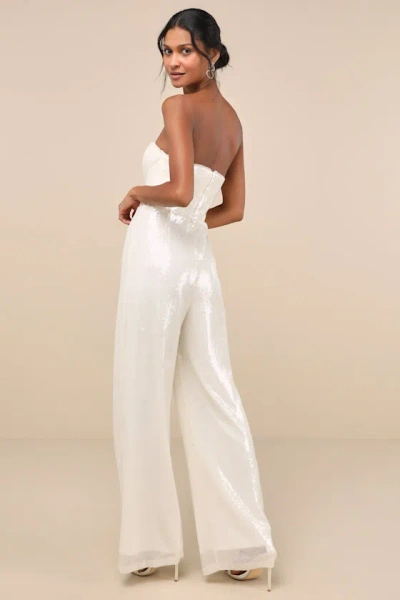 Lulus Cherelle Cream Sequin Strapless Jumpsuit In White