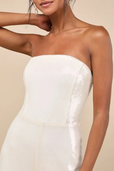 Lulus Cherelle Cream Sequin Strapless Jumpsuit In White